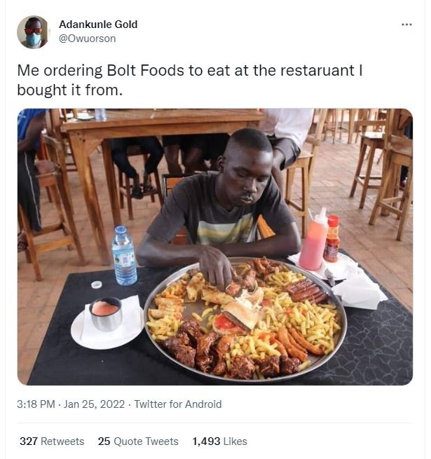 Adankunle Gold Owuorson Me ordering Bolt Foods to eat at the restaruant bought i