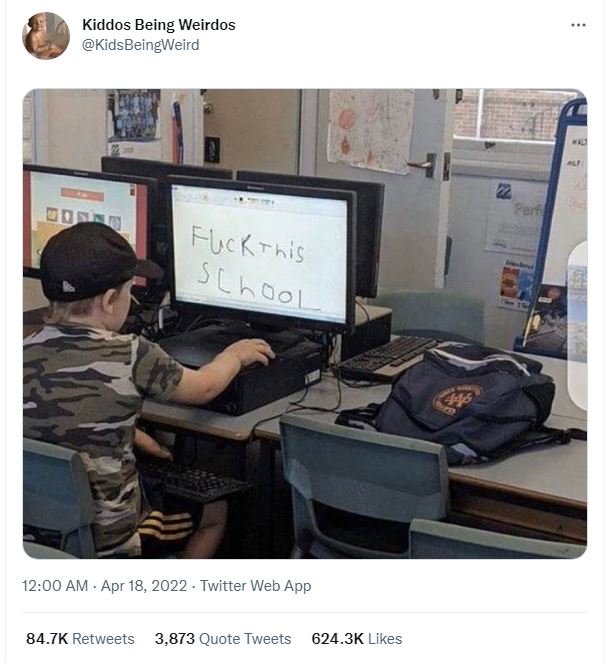 Kiddos being weirdos kidsbeingweird 12.00 am apr 18, twitter web app 84.7k retwe