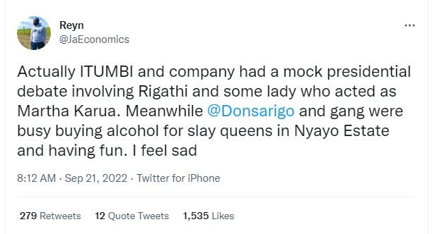 Reyn jaeconomics actually itumbi and company had a mock presidential debate invo