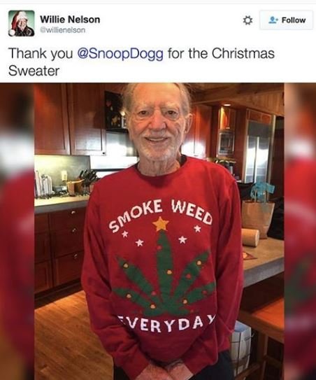 Willie nelson hezeison follow thank you snoopdogg for the christmas sweater very