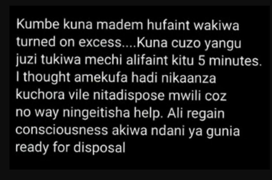 Kumbe kuna madem hufaint wakiwa turned on excess kuna cuzo yangu juzi tukiwa mec