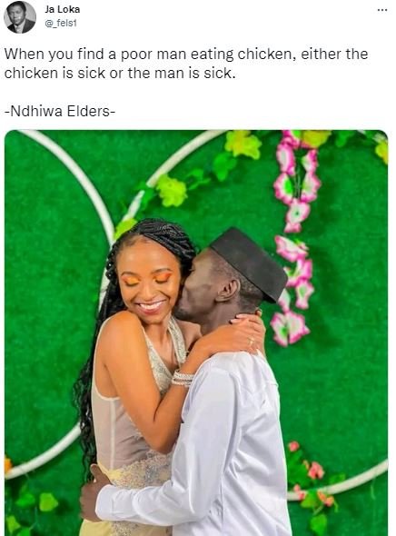 Ja loka felsi when you find a poor man eating chicken, either the chicken is sic