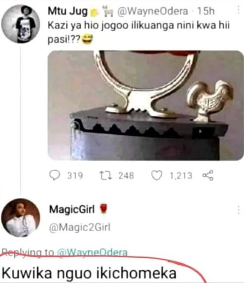 Mtu Jug WayneOdera 15h Kazi ya hio jogoo ilikuanga nini kwa hii pasil?? 319 L7 2