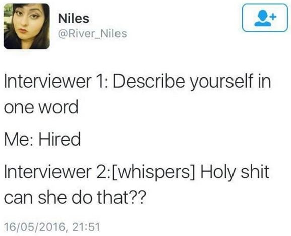Niles river_niles interviewer 1 describe yourself in one word me hired interview