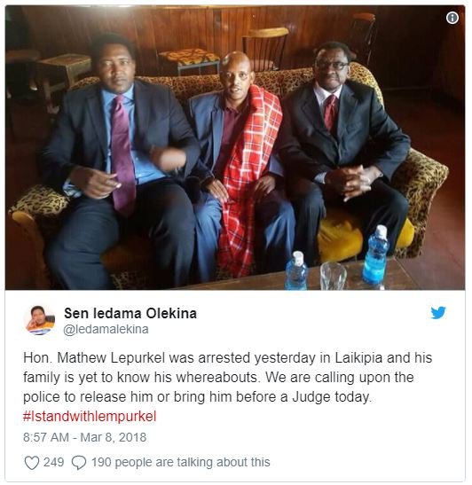 Sen ledama olekina edamalekina hon. mathew lepurkel was arrested yester erday in