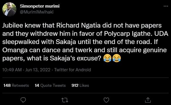 Simonpeter murimi murimimwihaki jubilee knew that richard ngatia did not have pa