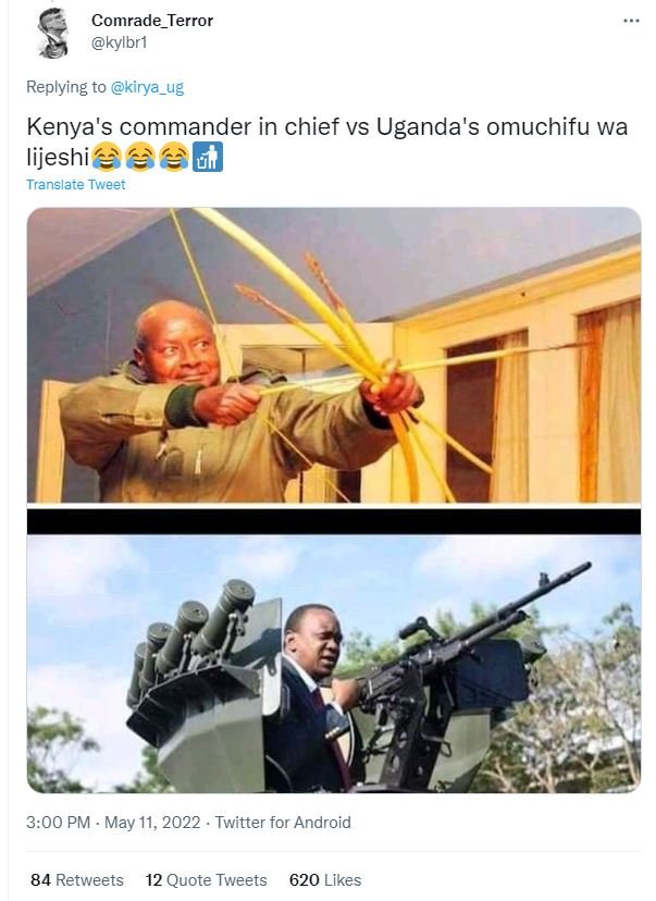 Comrade_terror kylbri replying to kirya_ug kenya's commander in chief vs uganda'