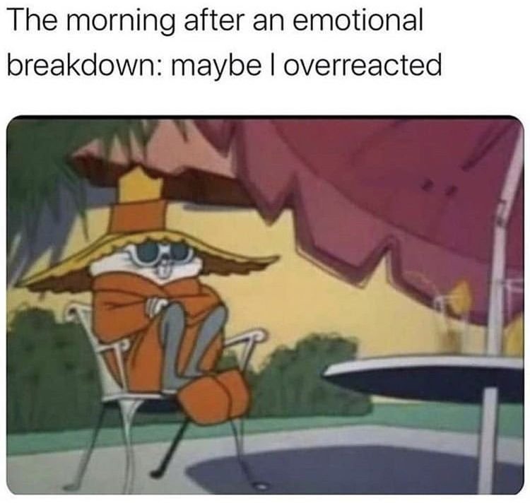 The morning after an emotional breakdown maybe overreacted