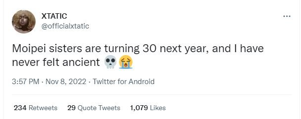 Xtatic officialxtatic moipei sisters are turning 30 next year, and have never fe