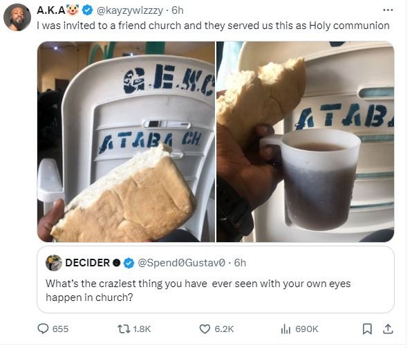 Aka kayzywizzzy 6h was invited to friend church and they served us this as holy