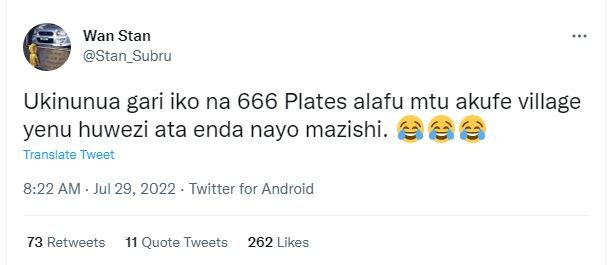 Wan stan stan_subru ukinunua gari iko na 666 plates alafu mtu akufe village yenu