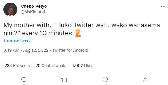 Chebo keiyo mskimutai my mother with, huko twitter watu wako wanasema nini? ever