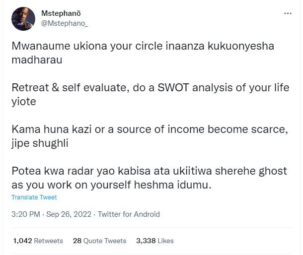 Mstephanã mstephano mwanaume ukiona your circle inaanza kukuonyesha madharau ret