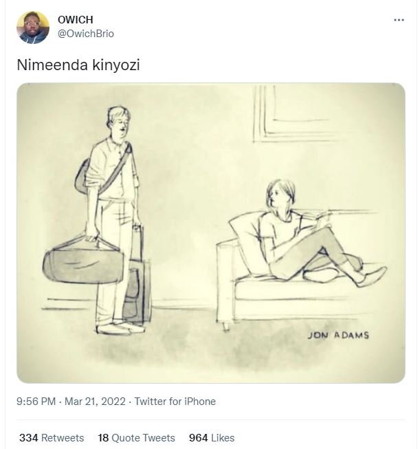 Owich owichbrio nimeenda kinyozi jon dams 9.56 pm . mar 21, twitter for iphone 3