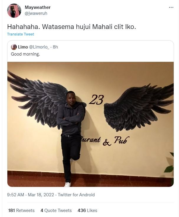 Mayweather jwaweruh hahahaha. watasema hujui mahali clit iko. translate tweer li