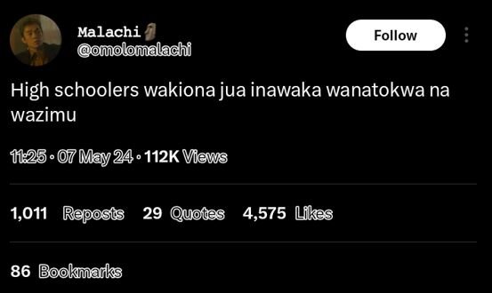 Malachi omolomalachi follow high schoolers wakiona jua inawaka wanatokwa na wazi