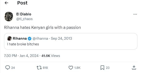 Post el diablo tl_chaos rihanna hates kenyan girls with a passion rihanna rihann