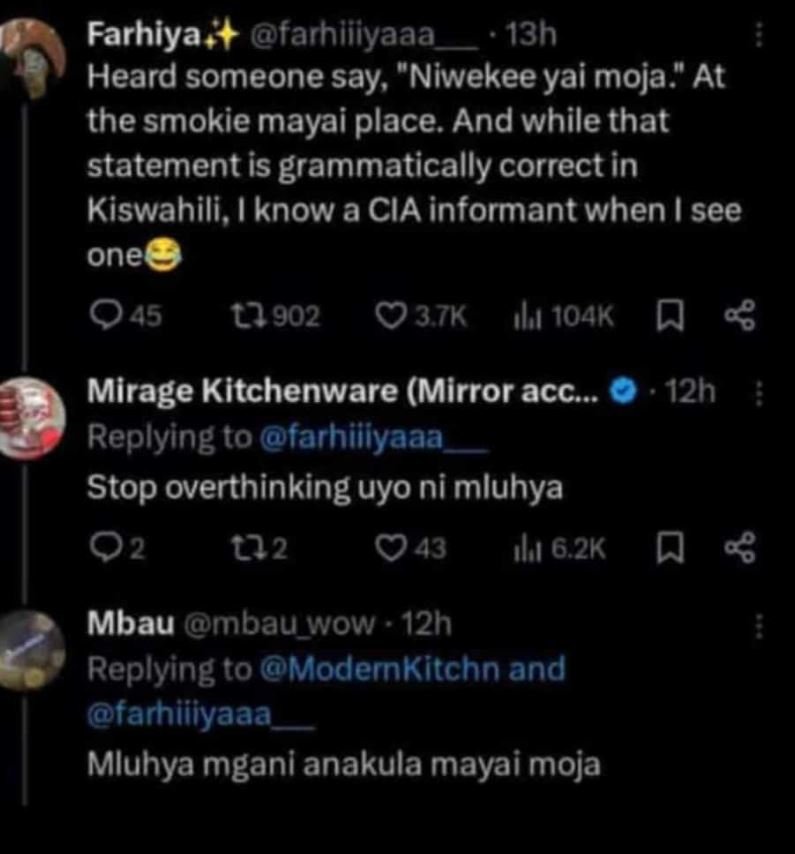 Farhiya farhiiiyaaa 13h heard someone say, niwekee yai moja at the smokie mayai