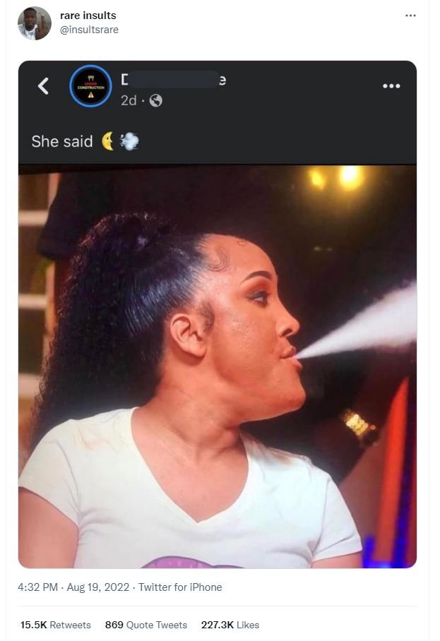 Rare insults insultsrare 2d she said 4.32 pm aug 19, twitter for iphone 15.5k re