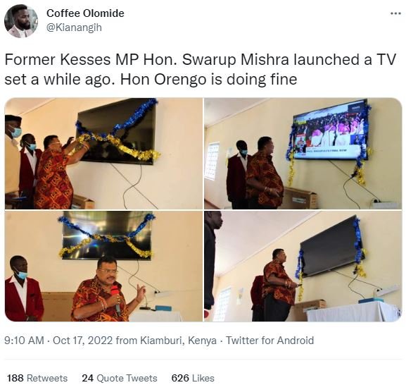 Coffee olomide kianangih former kesses mp hon. swarup mishra launched a tv set a