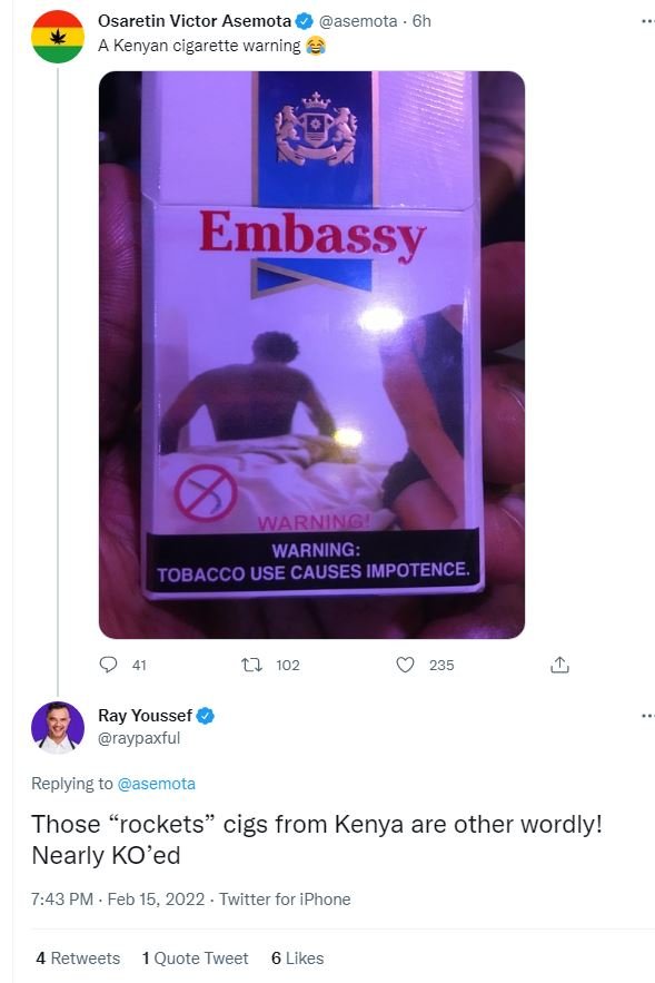 Osaretin Victor Asemota asemota A Kenyan cigarette warning Embassy WARNINGI WARN