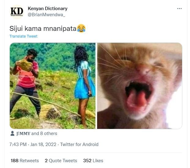 KD Kenyan Dictionary BrianMwendwa Sijui kama mnanipata Translate Tweer J!MMY and