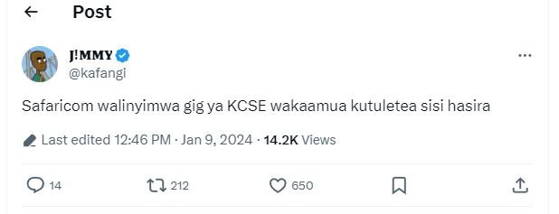 Post j'mmy kafangi safaricom walinyimwa gig ya kcse wakaamua kutuletea sisi hasi