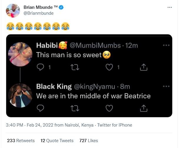 Brian Mbunde TM Brianmbunde Habibi MumbiMumbs . 12m This man is so sweet 0 1 O 1