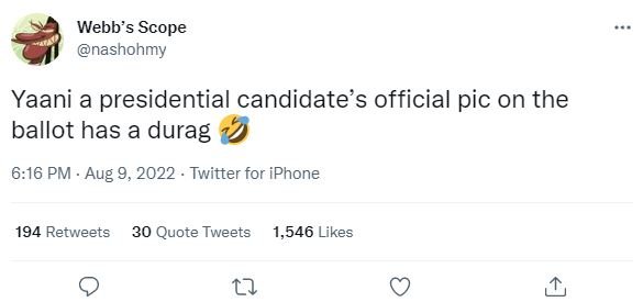 Webb's scope nashohmy yaani a presidential candidate's official pic on the ballo