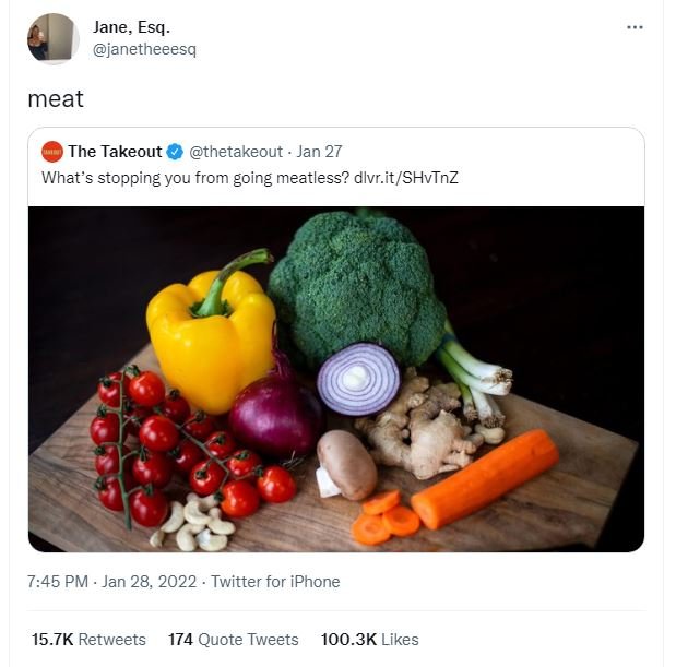 Jane Esq janetheeesq meat The Takeout thetakeout Jan 27 What's stopping you from