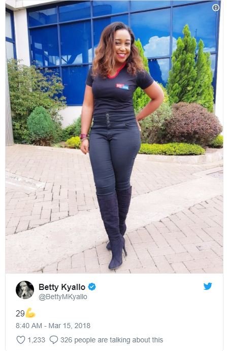 Betty kyallo bettymkyallo 29 8.40 am mar 15, 1,233 326 people are talking about