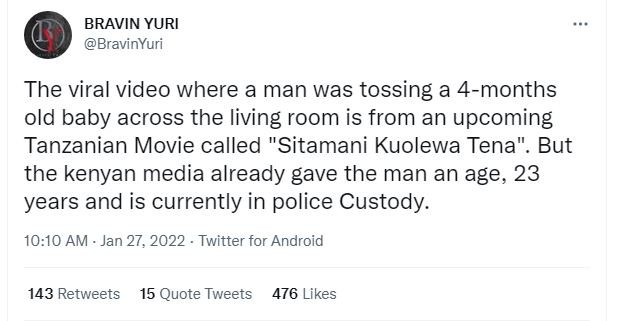 BRAVIN YURI BravinYuri The viral video where a man was tossing a 4months old bab