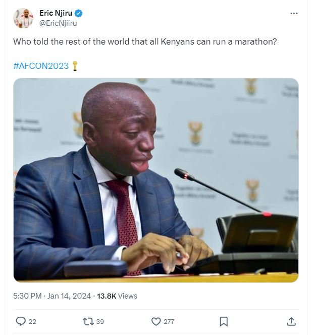 Eric njiru ericnjiiru who told the rest of the world that all kenyans can run a