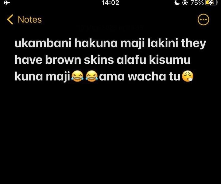 1402 75 notes ukambani hakuna maji lakini they have brown skins alafu kisumu kun