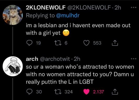 2klonewolf 2klonewolf 2h replying to mulhdr im a lesbian and havent even made ou