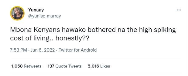 Yunaay yunise_murray mbona kenyans hawako bothered na the high spiking cost of l