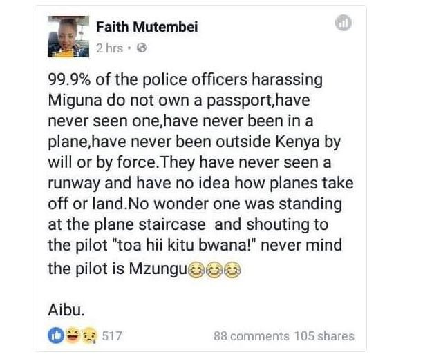 Faith mutembei 2hrs 99.9 of the police officers harassing miguna do not own a pa