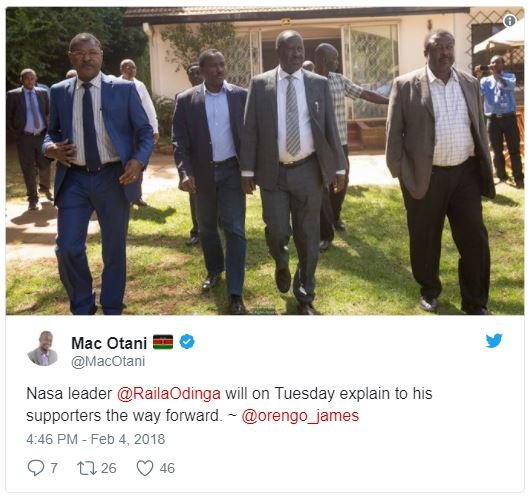 Mac otani macotani nasa leader railaodinga will on tuesday explain to his suppor