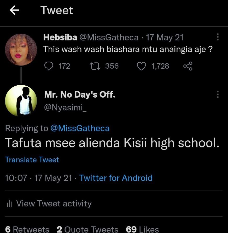 Tweet hebsiba missgatheca 17 may 21 this wash wash biashara mtu anaingia aje ? 1