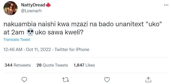 Nattydread lownarh nakuambia naishi kwa mzazi na bado unanitext 'uko at 2am uko