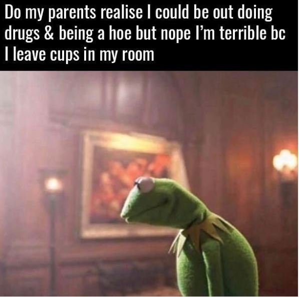 Do my parents realise could be out doing drugs being a hoe but nope l'm terrible