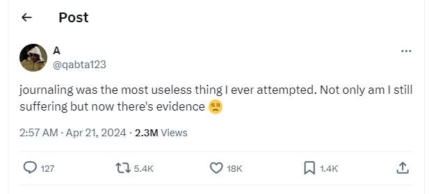 Post qabtal23 journaling was the most useless thing ever attempted. not only am