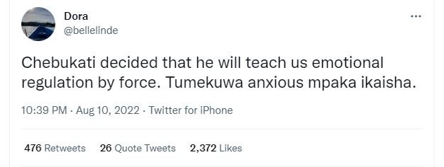 Dora bellelinde chebukati decided that he will teach us emotional regulation by