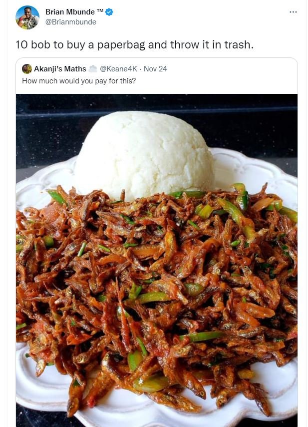Brian mbunde brianmbunde 10 bob to buy a paperbag and throw it in trash_ akanji'