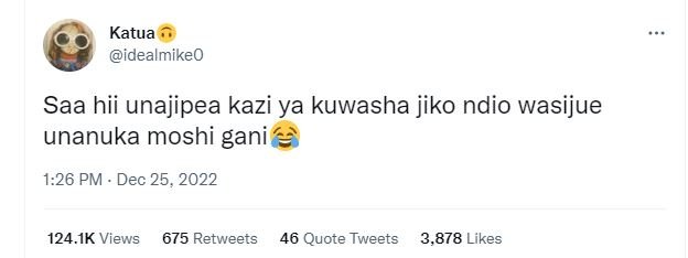 Katua idealmikeo saa hii unajipea kazi ya kuwasha jiko ndio wasijue unanuka mosh