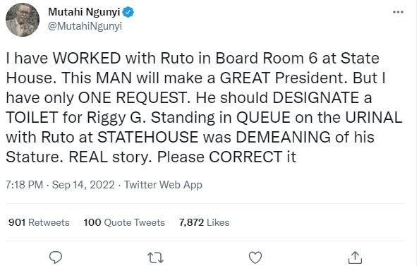 Mutahi ngunyi mutahingunyi have worked with ruto in board room 6 at state house.