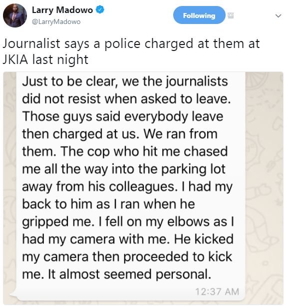 Larry madowo larrymadowo following journalist says police charged at them at jki