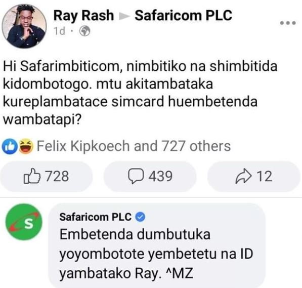 Ray rash id safaricom plc hi safarimbiticom, nimbitiko na shimbitida kidombotogo
