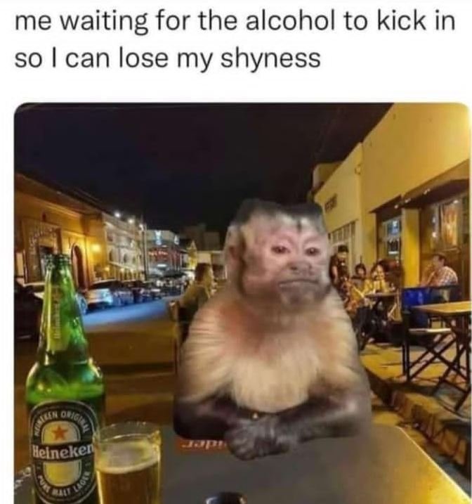 Me waiting for the alcohol to kick in so can lose my shyness helneken