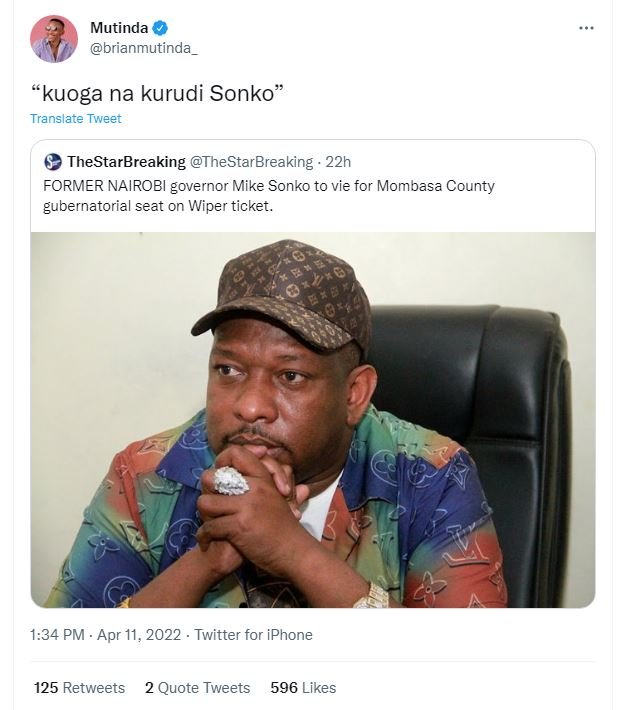 Mutinda brianmutinda kuoga na kurudi sonko translate tweer thestarbreaking thest